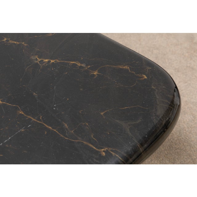 1980s Triangular Black Faux Marble Swivel Coffee Table For Sale - Image 4 of 6