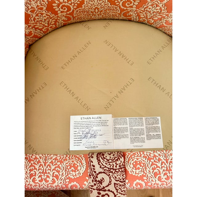 English Ethan Allen Pink & Cream Damask Upholstered Accent Chair For Sale - Image 3 of 7