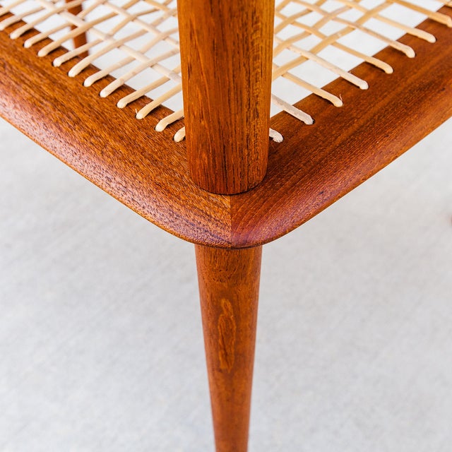 1950s Danish Modern Solid Teak & Cane "Minerva" Side Table Attributed to Hvidt & Molgaard-Nielsen For Sale - Image 10 of 15