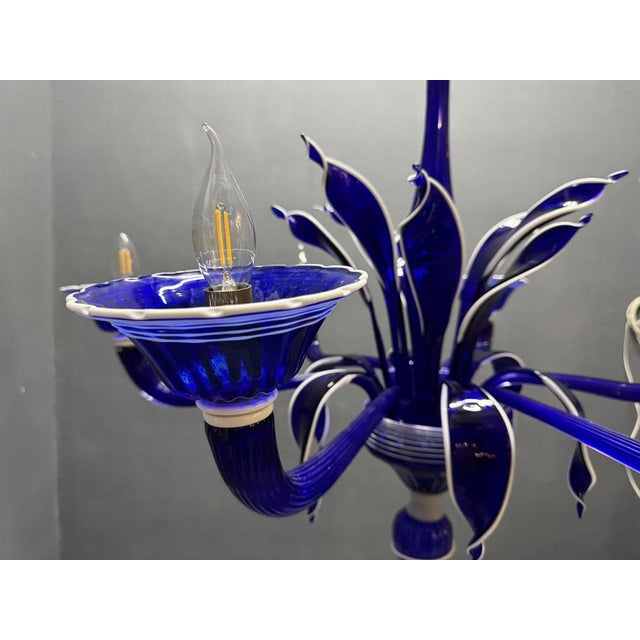 Vintage Blue and White Murano Chandelier, Italy, 1980s For Sale - Image 11 of 15