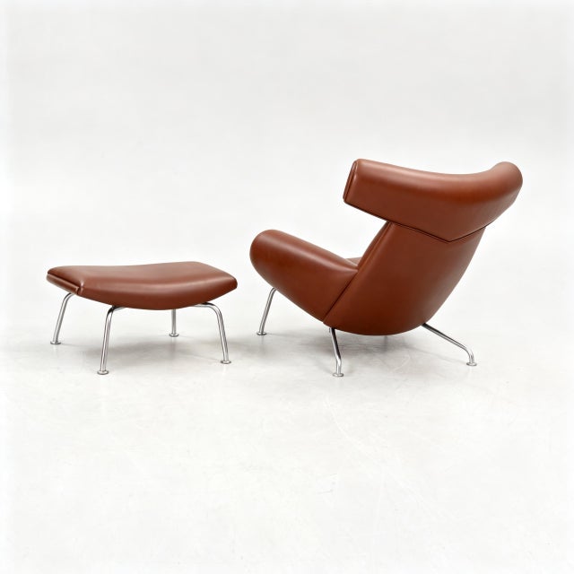 Hans J Wegner Ox Chair and an Ottoman for Erik Jørgensen Denmark For Sale - Image 6 of 14