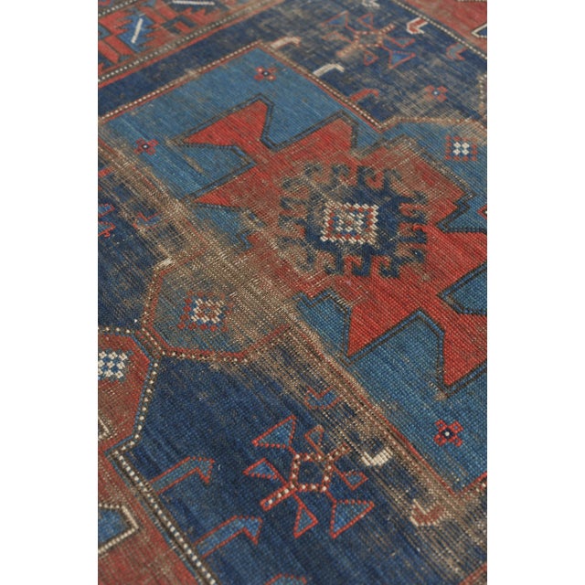 Blue Antique Tribal Caucasian Kazak Geometric Rug, 4.4 x 6.9 For Sale - Image 8 of 11