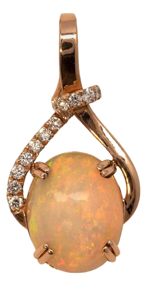 Ethiopian Opal Pendant With Natural Diamond Accents in Solid 14k Gold, 10x8mm