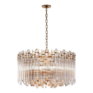 Suzanne Kasler for Visual Comfort Signature Adele Large Wide Drum Chandelier in Hand-Rubbed Antique Brass with Clear Acrylic For Sale