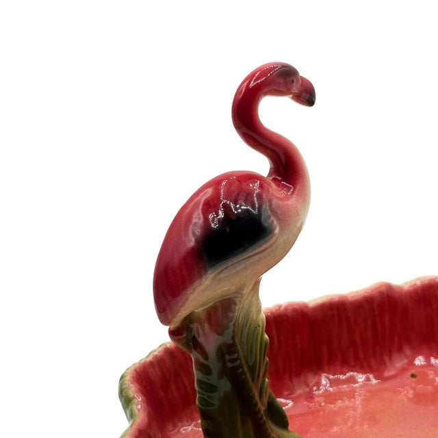 Pink Mid-Century Modern California Pottery Ceramic Flamingo Figurine Set With Tropical Pond Tray - 3 Piece Set For Sale - Image 8 of 17