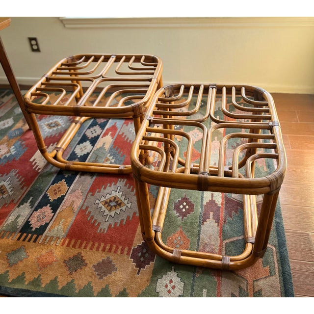 Vintage Rattan Fretwork Side Tables, Pair For Sale In Houston - Image 6 of 8