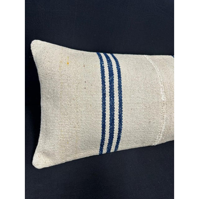 Turkish Hemp Pillow Cushion Natural Beige Blue Cushion Cover 14x45 #18008 Enhance your home decor with our Kilim Pillow...
