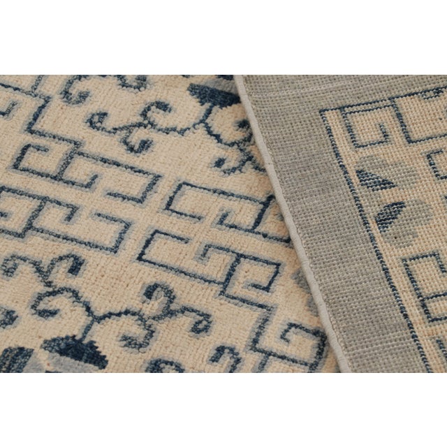 Textile Rug & Kilim’s Art Deco Style Rug in White With Blue Geometric Patterns For Sale - Image 7 of 7