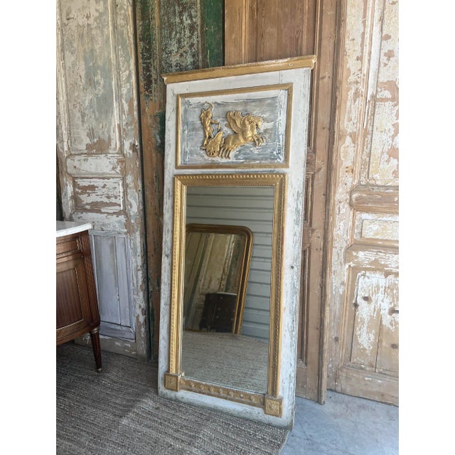 Blue French Gilt Wood Trumeau Mirror Blue & Gold - 19th C For Sale - Image 8 of 8