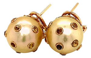 South Sea Pearl Sapphire Earrings 14k Gold Certified