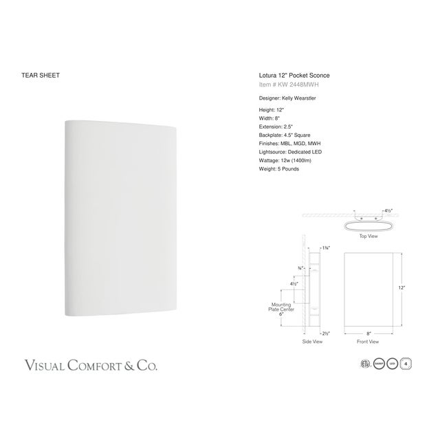 Modern Kelly Wearstler for Visual Comfort Signature Lotura 12" Pocket Sconce in Museum White For Sale - Image 3 of 4