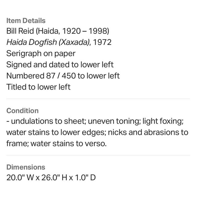 Bill Reid Serigraph "Haida Dogfish (Xaxada)," 1972 For Sale - Image 4 of 4