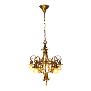 Chain Drop Aztec Gold 1920s Chandelier With Original Finish #2607 For Sale