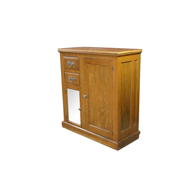Victorian Antique American Victorian Quartersawn Oak 2 Drawer Console Cabinet Cupboard 31" For Sale - Image 3 of 17