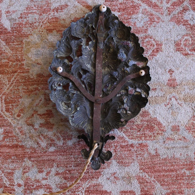 Pair of Antique Continental Brass Repoussé Sconces For Sale - Image 14 of 15