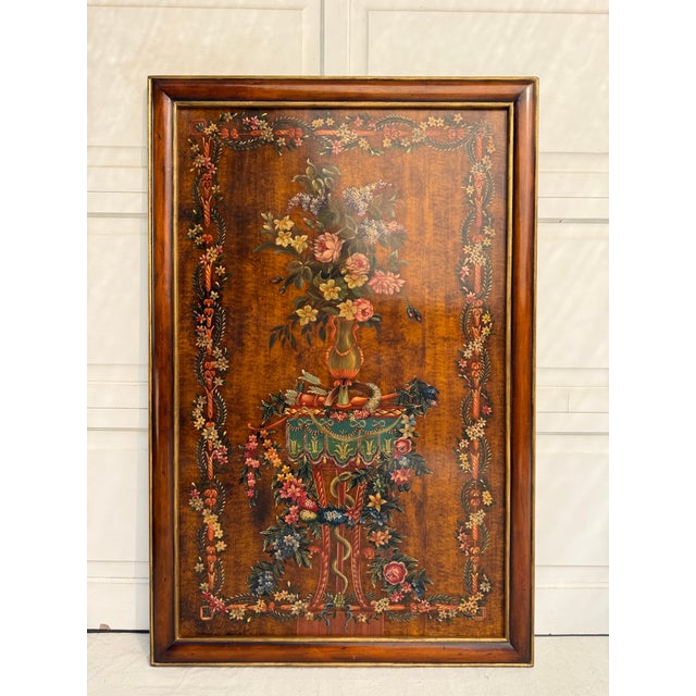 Mid-20th Century Neoclassical Style Floral Urn Painting on Wood Panel in Wood Frame For Sale - Image 4 of 10