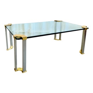Hollywood Regency Brass and Glass Coffee Table attributed to Peter Ghyczy, 1970s For Sale