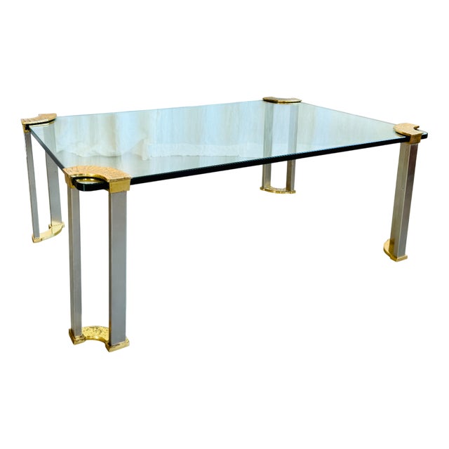 Hollywood Regency Brass and Glass Coffee Table attributed to Peter Ghyczy, 1970s For Sale