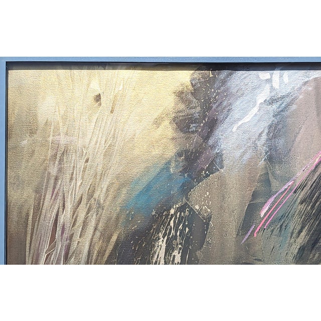 Modern Lamar Briggs “Scacchi Series No. 6” Modern Gold Mixed Media Abstract Expressionist Painting, 1984 For Sale - Image 3 of 8