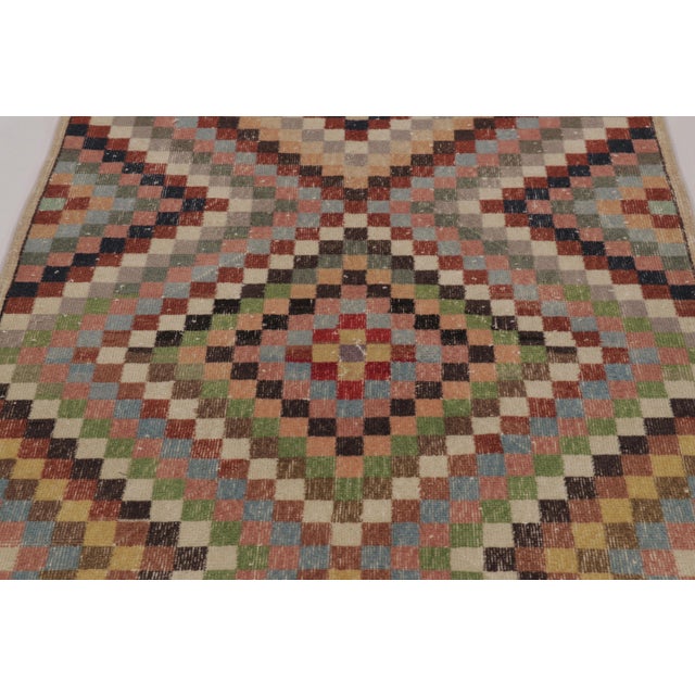 Rug & Kilim Vintage Distressed Runner, Polychromatic Checkered Diamonds - Rug & Kilim For Sale - Image 4 of 8