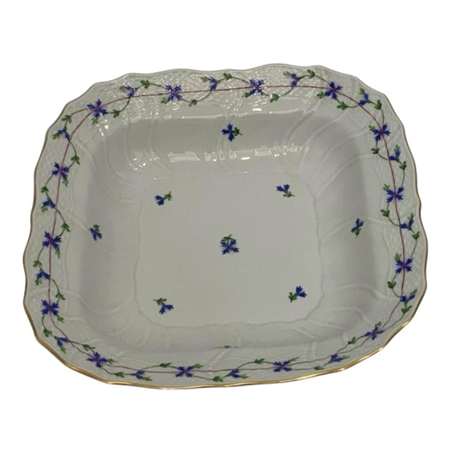 Vintage Herend Blue Garland PBG Large Square Fruit Serving Bowl Model 1181 Hungary C. 1980s For Sale