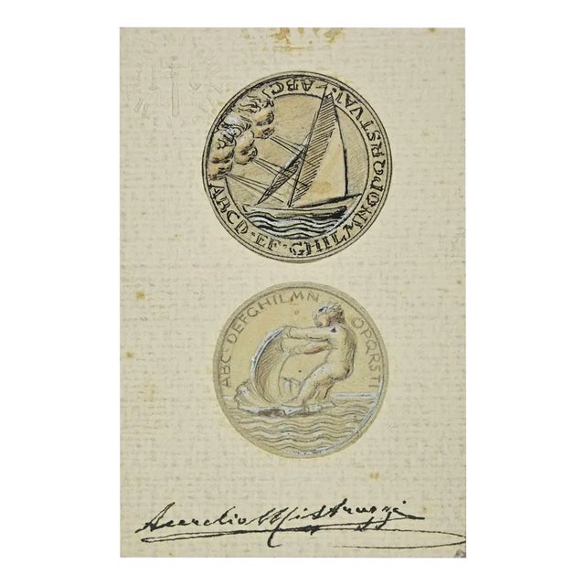 Aurelio Mistruzzi, Study for Medals, 1940s, Drawing on Paper For Sale