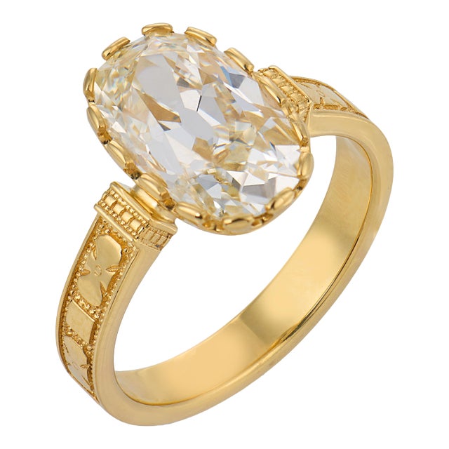 Mid 20th Century Gia 3.04 Carat Old Mine Cut Diamond 18k Yellow Gold Engagement Ring, Size 6 For Sale