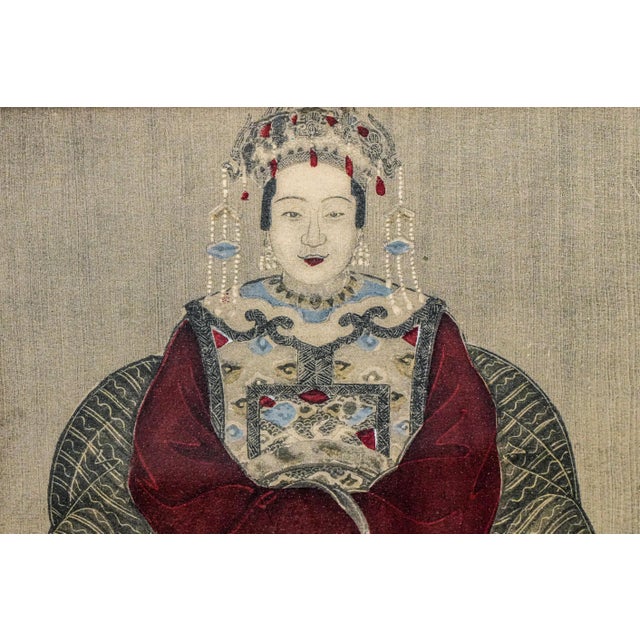 Chinese Wonderful Antique 19th Century Chinese Ancestral Portrait Miniature Hand-Painted Wood Frame and Matte Asian Home Wall Decor For Sale - Image 3 of 14