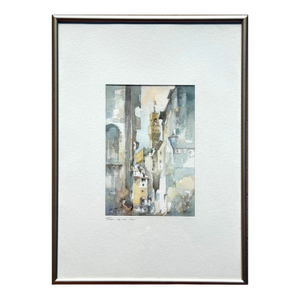 Small Signed Watercolor of via Dei Neri, Florence, Italy