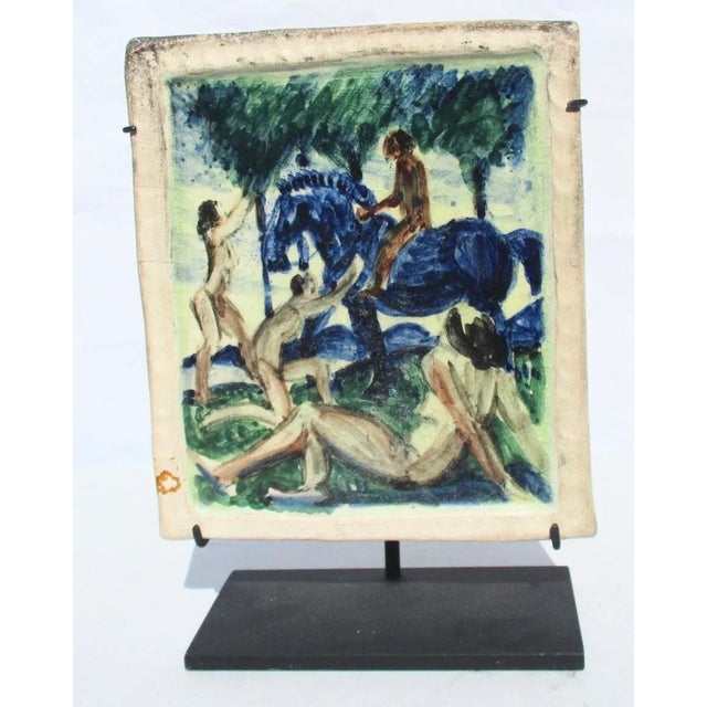 Mid-Century Modern Mid-Century Ceramic Tile Artwork Mounted on Museum Stand For Sale - Image 3 of 7