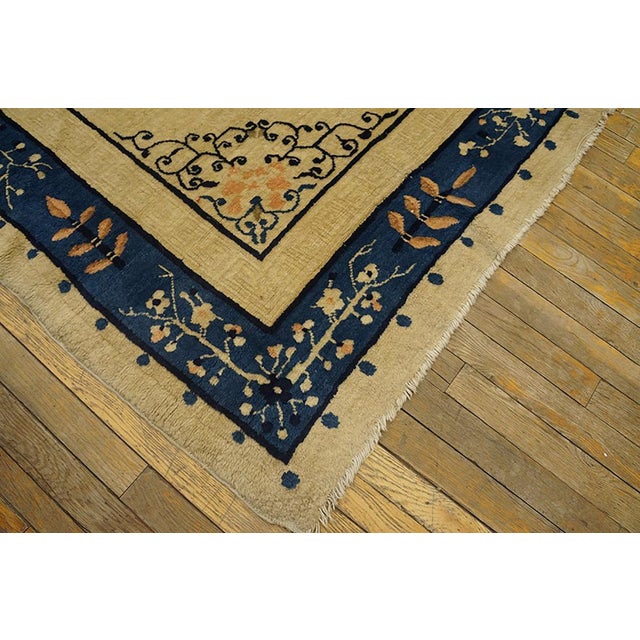 1920s Beige Cream Floral Modern Antique Chinese Peking Rug 6'2" X 8'8" Hand Knotted Wool Carpet For Sale In New York - Image 6 of 6