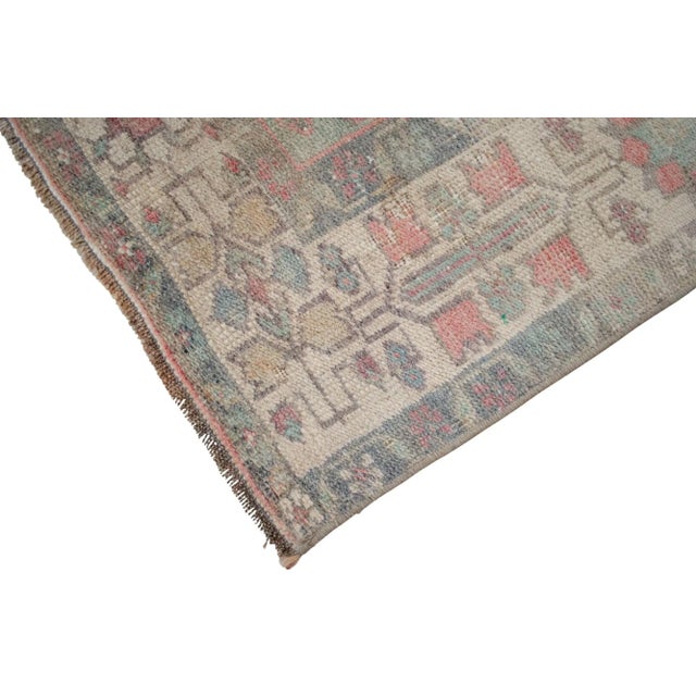 Distressed Turkish Rug Hand Knotted Vintage Low Pile Muted Color Anatolian Area Rug - 3′9″ × 6′8″ For Sale - Image 10 of 10