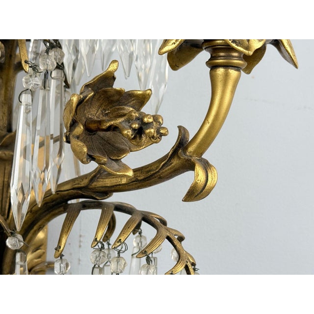 French Louis Xv, Bronze, Cut Crystal, Large Wall Sconces, France, 1930s For Sale - Image 10 of 12