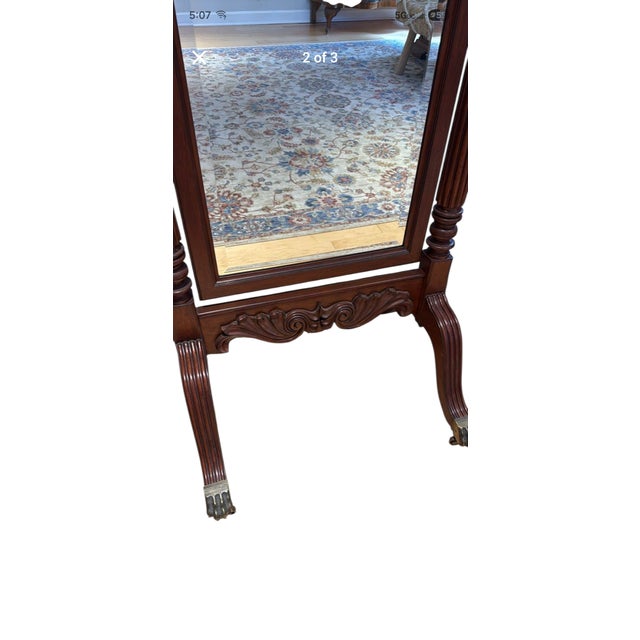Ethan Allen 18th Century Mahogany Cheval Dressing Mirror Claw Foot Chippendale For Sale - Image 12 of 16
