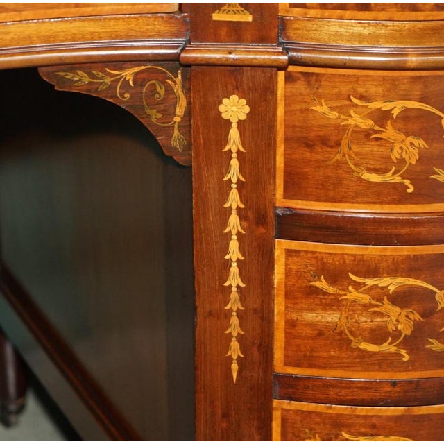 Victorian Marquetry Inlaid Hardwood Kidney Library Desk For Sale - Image 11 of 18
