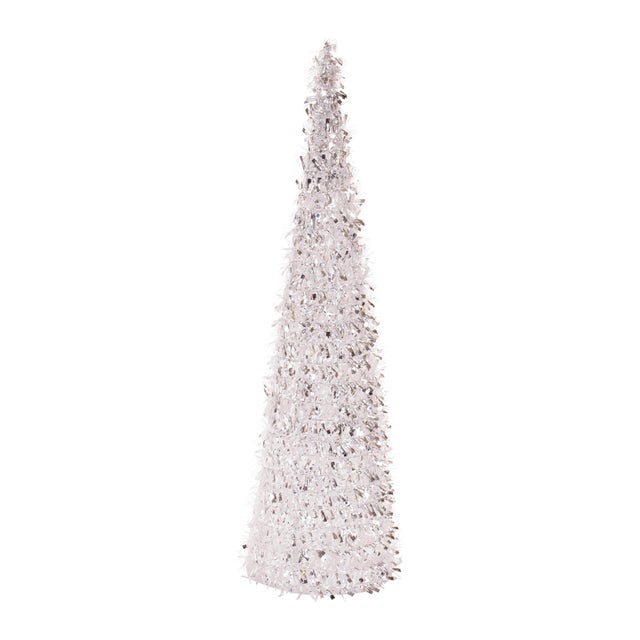 Turn up the sparkle this season with this set of three silver tinsel cone trees, designed to bring shimmering dimension...