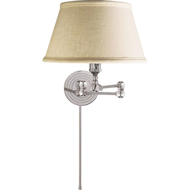 Transitional Chapman & Myers for Visual Comfort Signature Boston Swing Arm in Polished Nickel with Linen Shade For Sale - Image 3 of 4