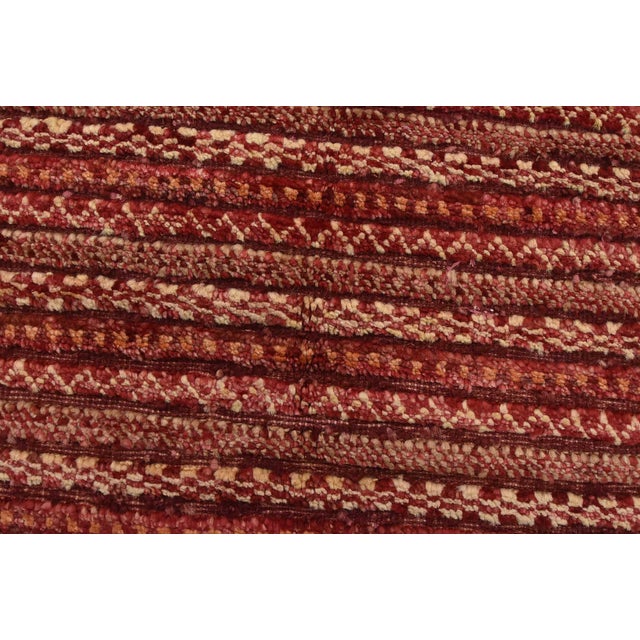 Textile Gabbeh Rug 4'7'' X 6'9'' Red Wool Striped Contemporary Hand-Knotted Carpet For Sale - Image 7 of 12
