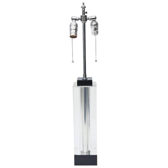 Molini Southard Black and Clear Lucite Column Table or Desk Lamp 90's For Sale