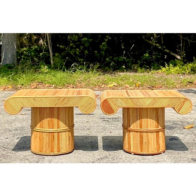 Vintage Boho Pencil Reed Column Side Tables - A Pair For Sale - Image 4 of 8