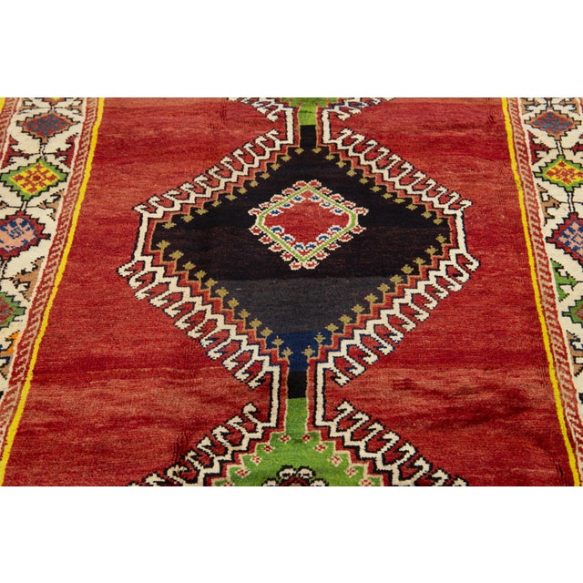 Red Vintage Handmade Red Shiraz Wool Rug With Tribal Design For Sale - Image 8 of 8