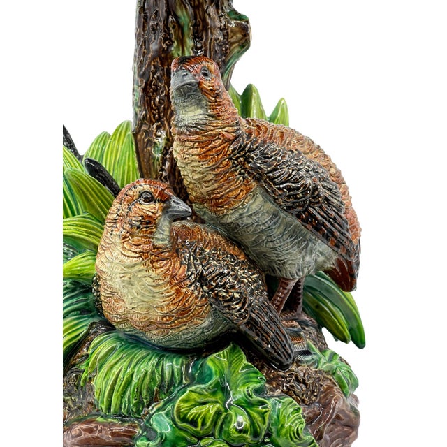 Hugo Lonitz Majolica Table Jardinière Stand With Partridges, Oak Tree, Ca. 1880 For Sale - Image 9 of 13