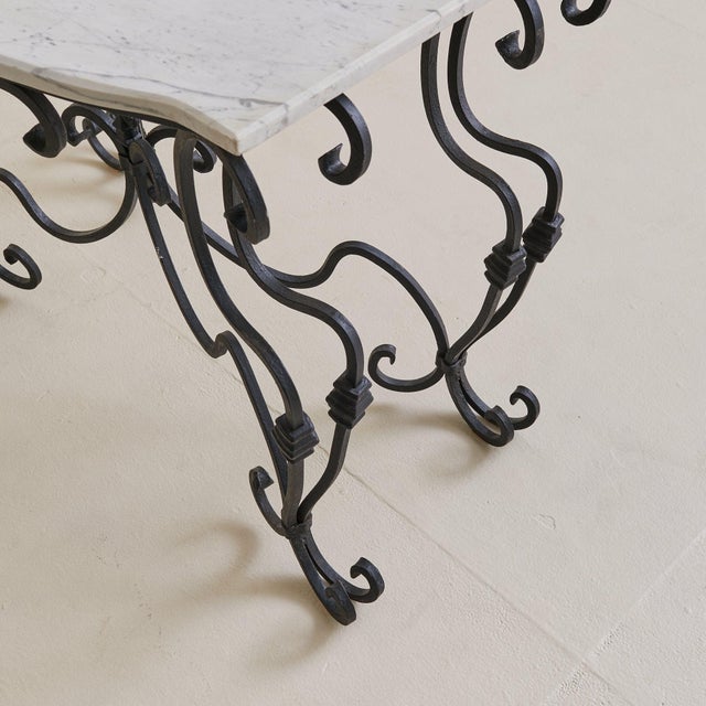 French Wrought Iron Console with White Marble Top, 1940s For Sale - Image 10 of 11