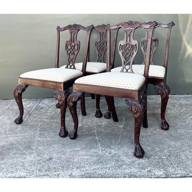 Vintage Carved Mahogany Chippendale Dining Chairs - Set of 4 For Sale - Image 12 of 12