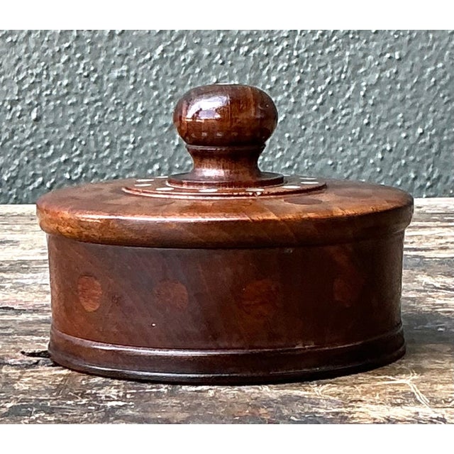 Vintage Round Wood Inlay Trinket Box For Sale - Image 13 of 15