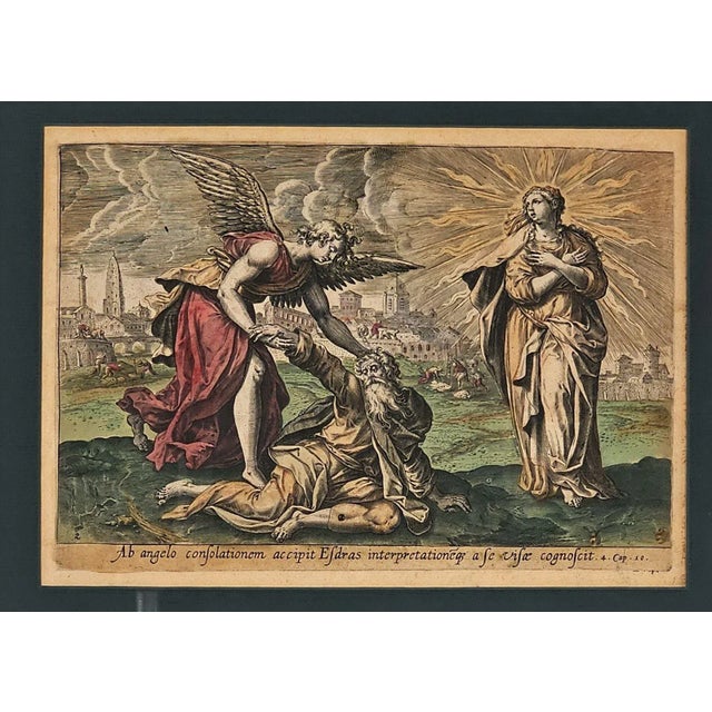 A handcolored engraving of the second vision of Esdras (Ezra), Italy circa 1700.