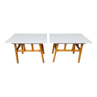 Mid - Century John Wisner for Ficks Reed Style Rattan Side Tables - A Pair For Sale
