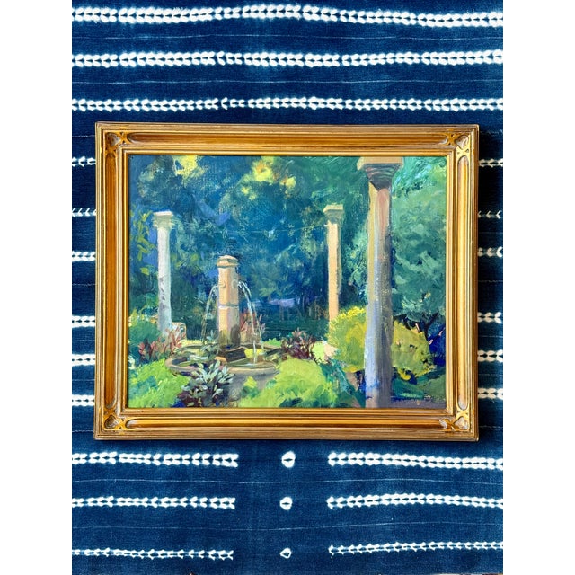 Late 20th Century Modern Impressionist Oil Painting of a Garden in Greens, Framed For Sale - Image 15 of 15