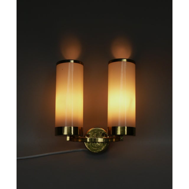 Bauhaus Minimalist Wall Lights in Brass and Glass Cylinder, 1930s, Set of 2 For Sale - Image 10 of 18