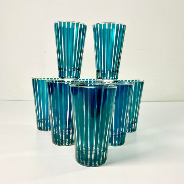 1950s Vintage Boho Chic Carnival Tent Striped Tumbler Glasses - Set of 8 For Sale - Image 4 of 11